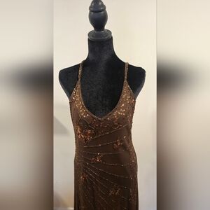 Elegant Beaded Brown Sequin Dress